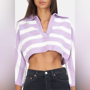 For Love&Lemons Maud Boxy Crop Sweater - Purple